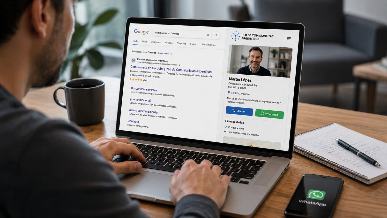 Cliente encontrando un comisionista en Internet