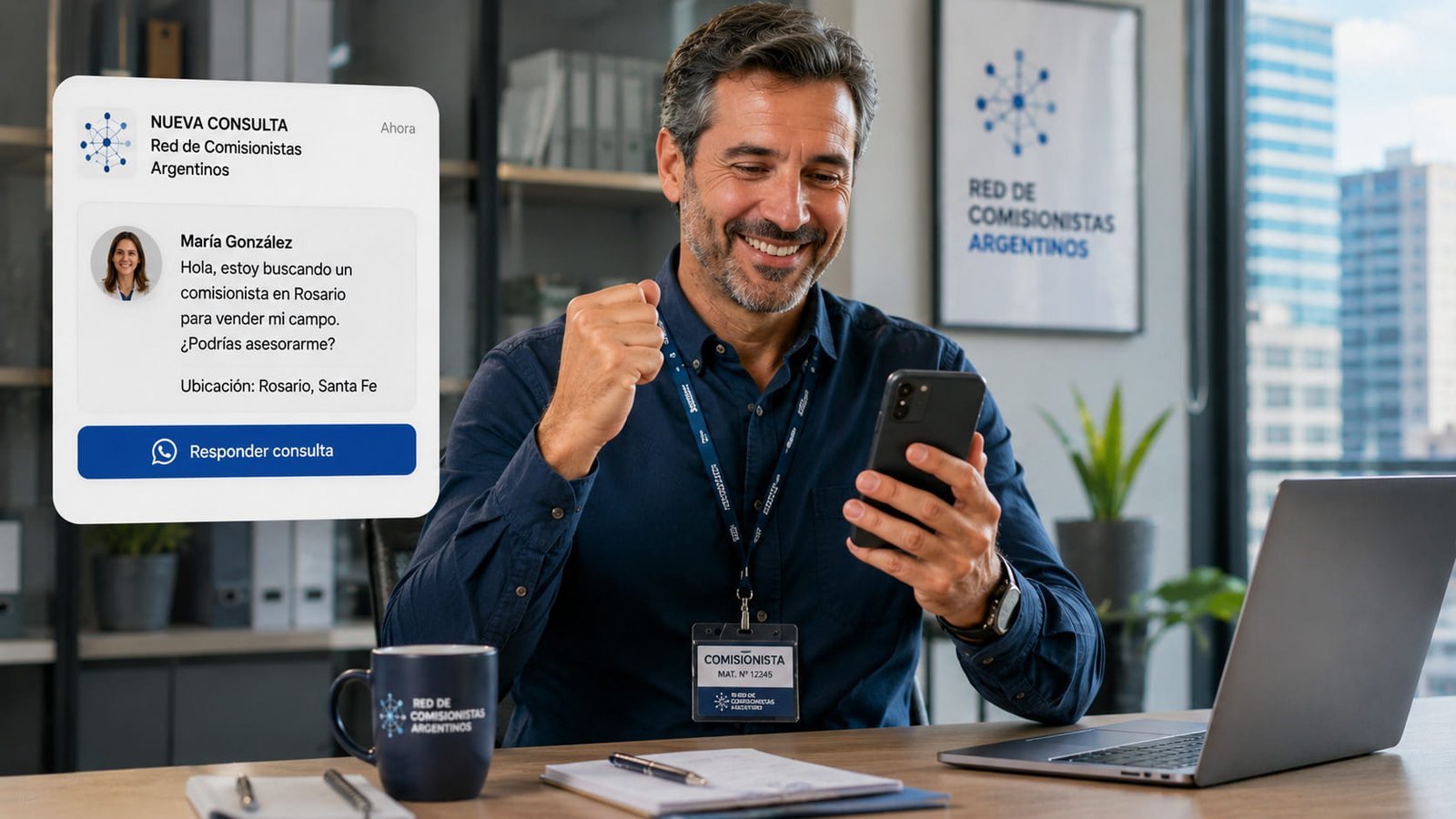Comisionista recibiendo consultas desde la Red de Comisionistas Argentinos