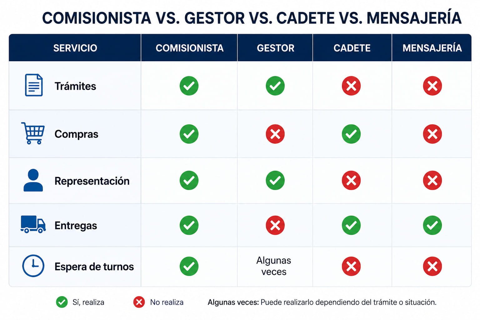Diferencias entre un comisionista un gestor un cadete y una mensajería
