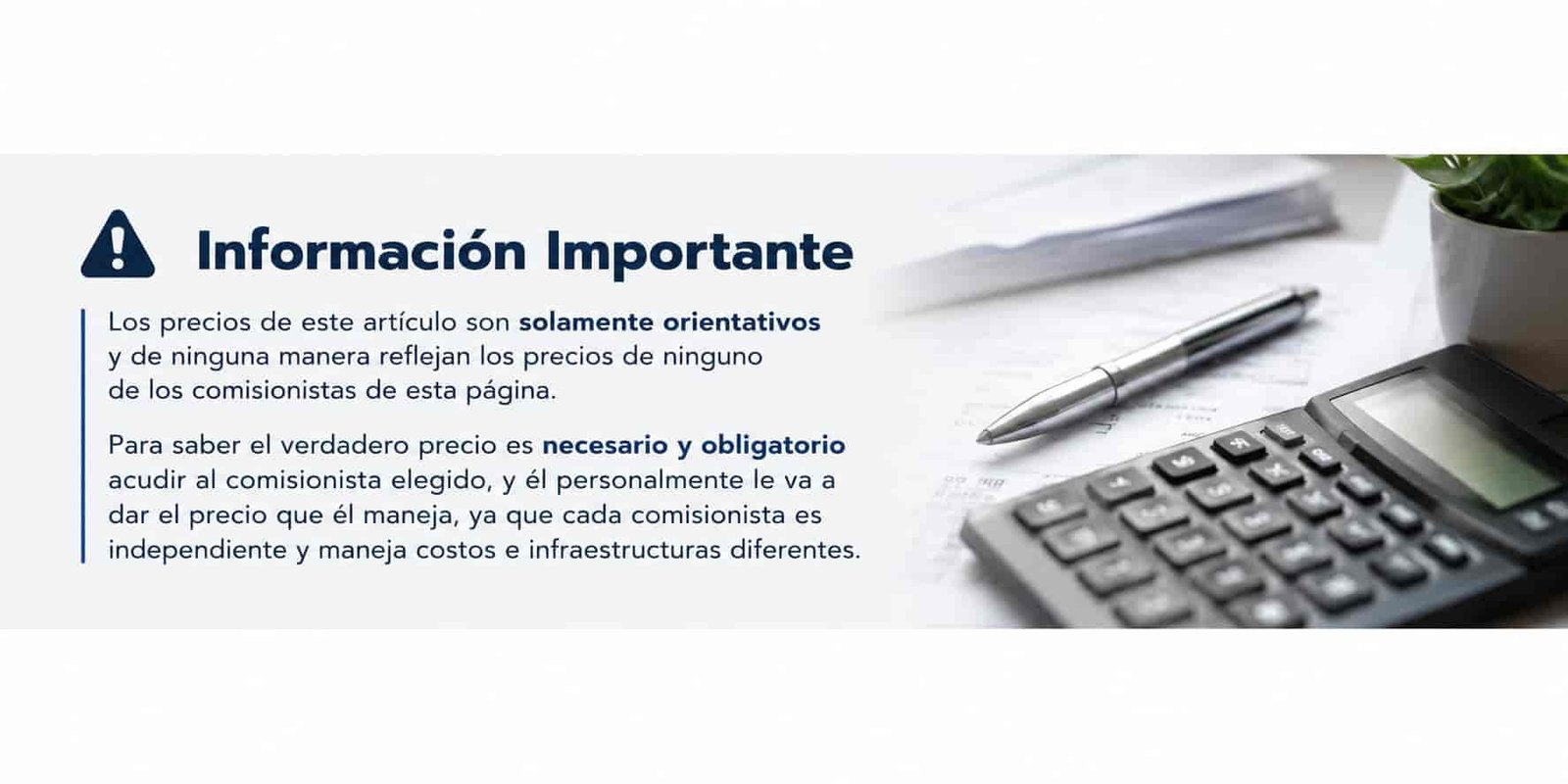 Tabla orientativa de precios para comisionistas